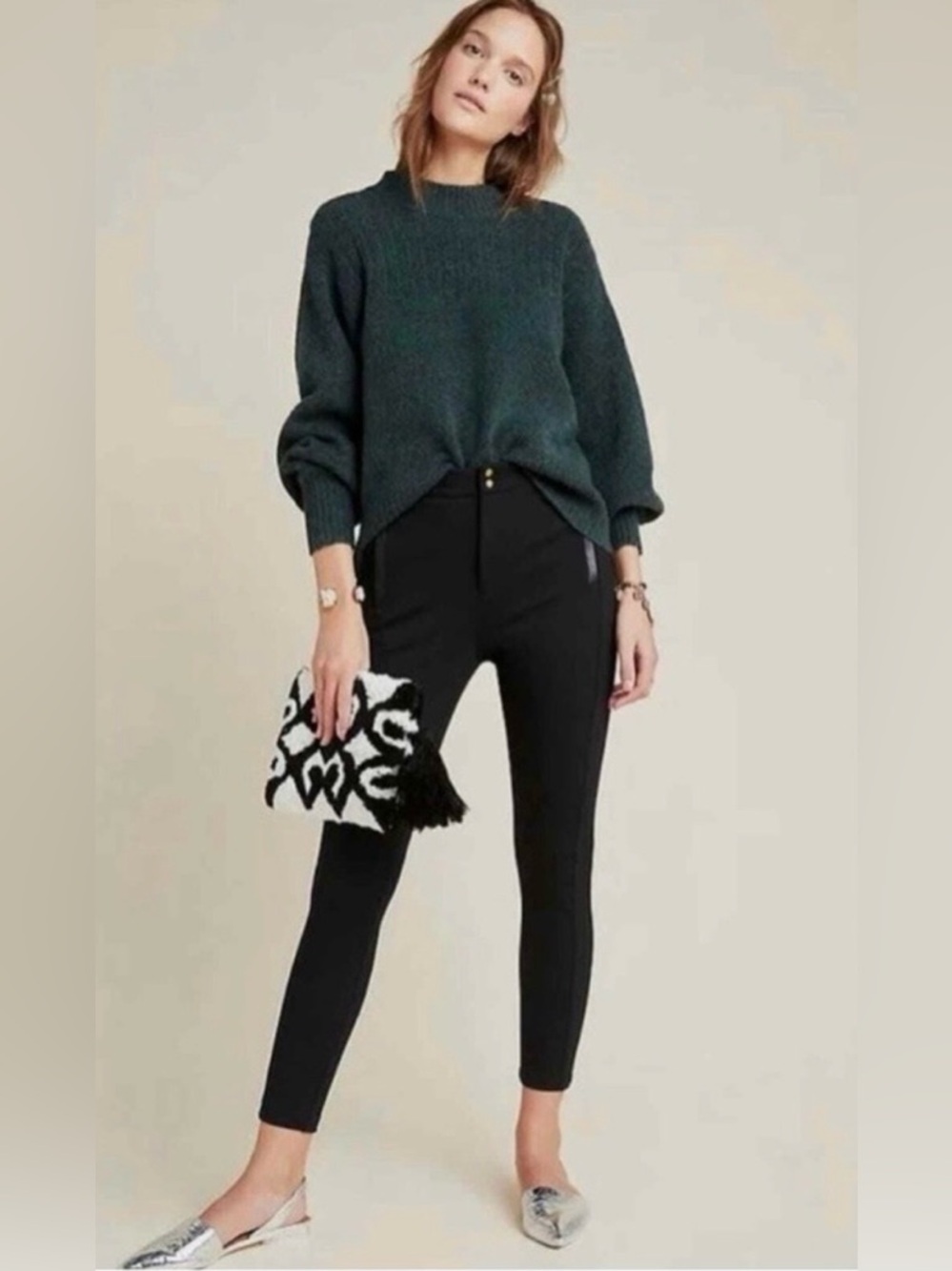By Anthropologie The Essential Slim Leather Pocket Black Pointe Pant - Size 4